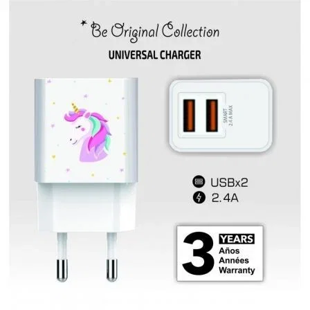 Tech One Tech Cargador de Pared Unicornio Dream 2x USB Blanco